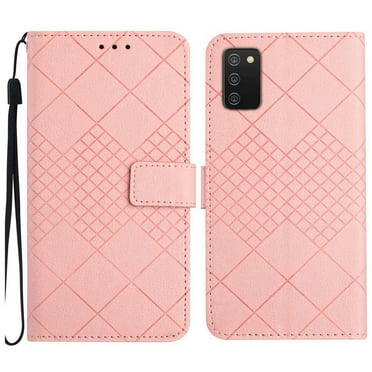 Dteck for Samsung A03S 6.5" 2021 Magnetic Case, Premium PU Leather Folio Flip Wallet Case with Card Holder Cash Slot Lanyard Strap Kickstand Function Embossed Pattern Slim Shockproof Cover, pink