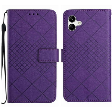 Dteck for Samsung A04E 6.5" 2022 Magnetic Case, Premium PU Leather Folio Flip Wallet Case with Card Holder Cash Slot Lanyard Strap Kickstand Function Embossed Pattern Slim Shockproof Cover, purple