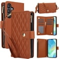 thumbnail image 1 of Dteck for Samsung A16 5G Case, Crossbody Shoulder Strap RFID Blocking Shockproof Magnetic Closure Flip Stand Card Slot Wallet Zipper Lanyard Phone Case Cover, Brown, 1 of 11