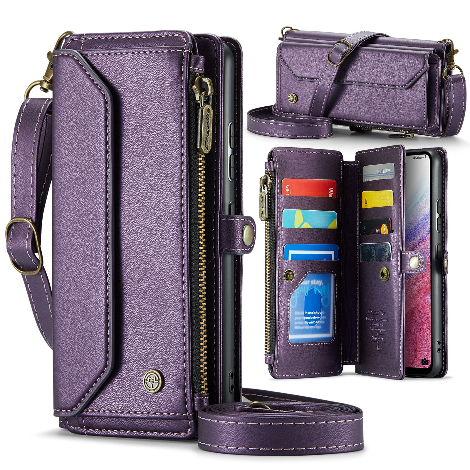 Dteck for Samsung A23 Case with RFID Blocking Wallet Case for Women Men, Shockproof PU Leather Magnetic Flip Strap Zipper Card Holder Phone Case,Purple