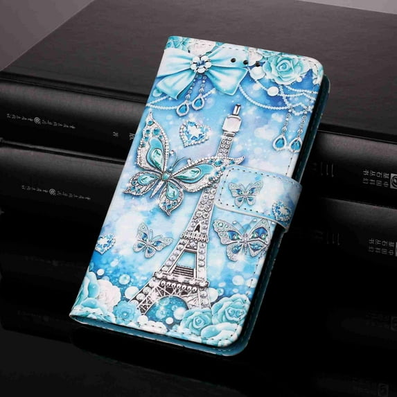 Dteck for Samsung A32 5G Case, Magnetic Closure Wallet PU Leather with Card Holder Stand 3D Painted Design Phone Case for Samsung A32 5G 2021 (Tower Butterfly)