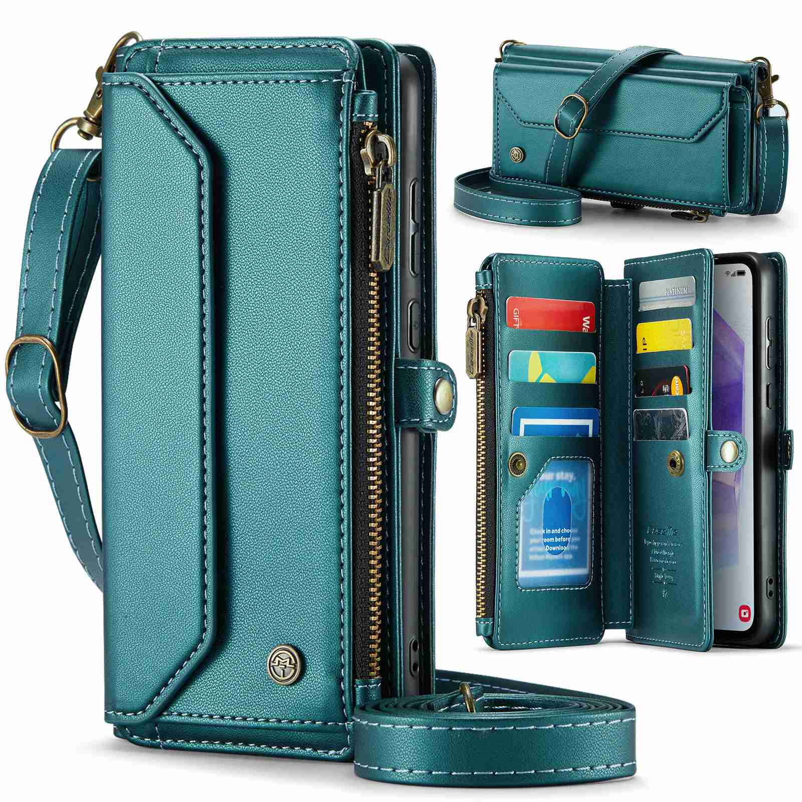 Dteck for Samsung A35 Case with RFID Blocking Wallet Case for Women Men, Shockproof PU Leather Magnetic Flip Strap Zipper Card Holder Phone Case,Green
