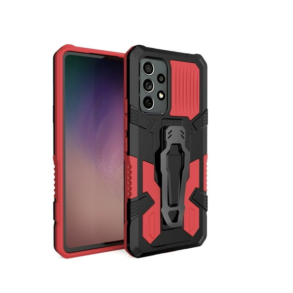 Dteck for Samsung A54 5G Case with Foldable Kickstand, Military Grade Rugged Shockproof Anti-Drop Fit Magnetic Car Mount Anti-Slip Anti-Fingerprin Case, Red