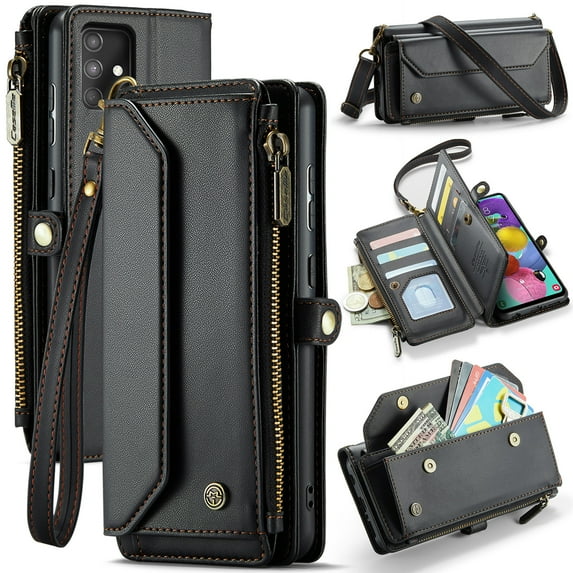 Dteck for Samsung A71 4G Case with RFID Blocking Wallet Case for Women Men, Shockproof PU Leather Magnetic Flip Strap Zipper Card Holder Phone Case,Black