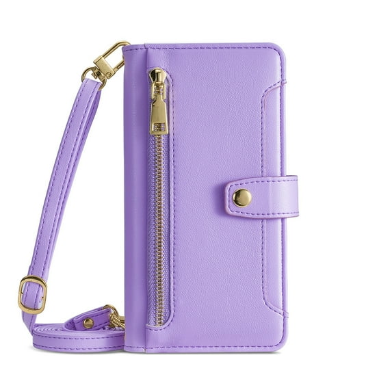 Dteck for Samsung Galaxy A05s Case Crossbody Wallet,Zipper Phone Case with 6 Credit Card Holder Wrist Strap Purse Leather Cover for Women Compatible with Samsung Galaxy A05S, Purple