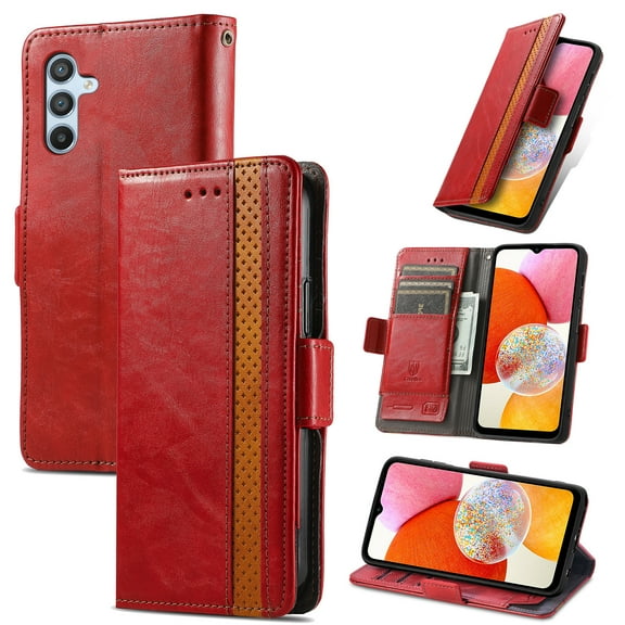 Dteck for Samsung Galaxy A06 Wallet Case, Magnetic PU Leather Flip Folio Case with Card Holders RFID Blocking Kickstand Shockproof TPU Inner Shell Phone Case, Red