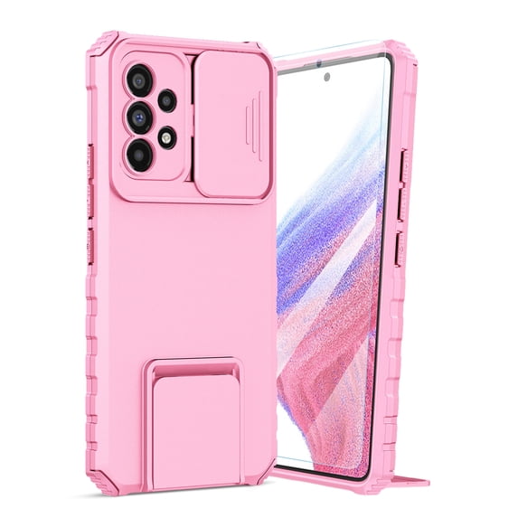 Dteck for Samsung Galaxy A12 5G Case with Screen Protector, Slide Camera Protector Phone Case with Built-in Stand Shockproof Rugged Bumper for Samsung Galaxy A12 5G,Pink