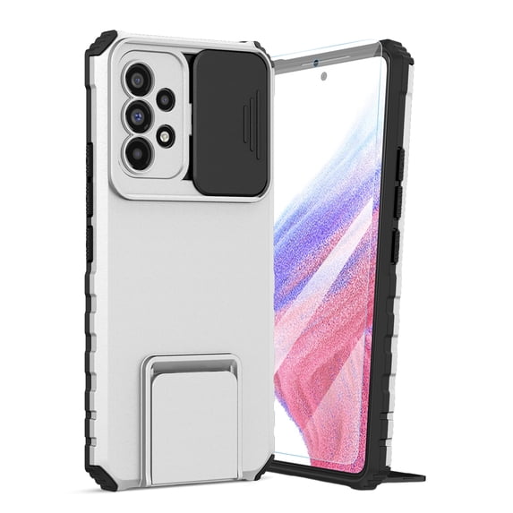 Dteck for Samsung Galaxy A12 5G Case with Screen Protector, Slide Camera Protector Phone Case with Built-in Stand Shockproof Rugged Bumper for Samsung Galaxy A12 5G,White