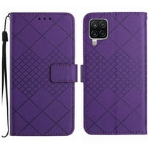 Dteck for Samsung Galaxy A12 5G Magnetic Case, Premium PU Leather Folio Flip Wallet Case with Card Holder Cash Slot Lanyard Strap Kickstand Function Embossed Pattern Slim Shockproof Cover, purple