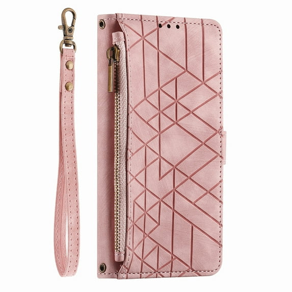 Dteck for Samsung Galaxy A12 5G Wallet Case, PU Leather Magnetic Flip Case with Lanyard Strap Wristlet Zipper Card Holder for Samsung Galaxy A12 5G,Pink