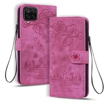 Dteck for Samsung Galaxy A12 Case, PU Leather Embossed Comic Flip Wallet Case with Cart Slot Hand Strap and Kickstand Shockproof Protective Case for Samsung Galaxy A12 6.5" 2020 Women Men, Rose