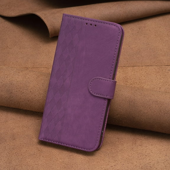 Dteck for Samsung Galaxy A12 Wallet Case, Grid Embossed Design Soft PU Leather Flip Folio Case with Card Holders Kickstand Shockproof TPU Inner Shell Phone Cover for Galaxy A12,Purple