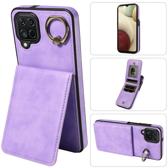 Dteck for Samsung Galaxy A13 4G Wallet Card Case, Shockproof Ring Holder Stand Slim PU Leather Phone Case for Men Women Thin Rugged Protective Cover, purple