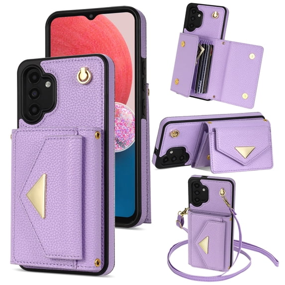 Dteck for Samsung Galaxy A13 4G Wallet Case with Crossbody Lanyard, PU Leather Card Holder Purse Shockproof Phone Cover for Samsung Galaxy A13 4G,Purple