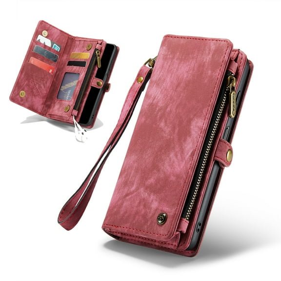 Dteck for Samsung Galaxy A13 5G Cae, Galaxy A13 5G Wallet Case for Women Men, Durable PU Leather Magnetic Flip Lanyard Strap Wristlet Zipper Card Holder Wallet Magnetic Detachable Phone Cover,Red