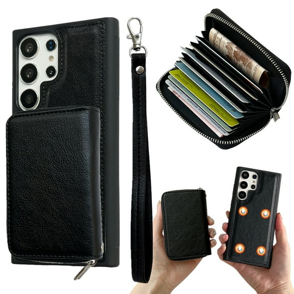 Dteck for Samsung Galaxy A13 5G Case Detachable Wallet Case with 11-Card Holder,2 in 1 PU Leather Zipper Purse with Wristlet for Women Men,Durable Shockproof Phone Cover for Galaxy A13 5G,Black