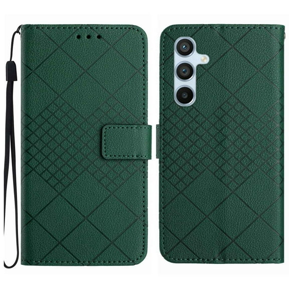 Dteck for Samsung Galaxy A13 5G Magnetic Case, Premium PU Leather Folio Flip Wallet Case with Card Holder Cash Slot Lanyard Strap Kickstand Function Embossed Pattern Slim Shockproof Cover, green