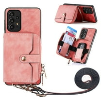 Dteck for Samsung Galaxy A13 5G Wallet Case with Card Holder, Phone Case with Crossbody Strap for Women Men, Handbag Purse Zipper Leather Cover for Samsung Galaxy A13 5G,Pink