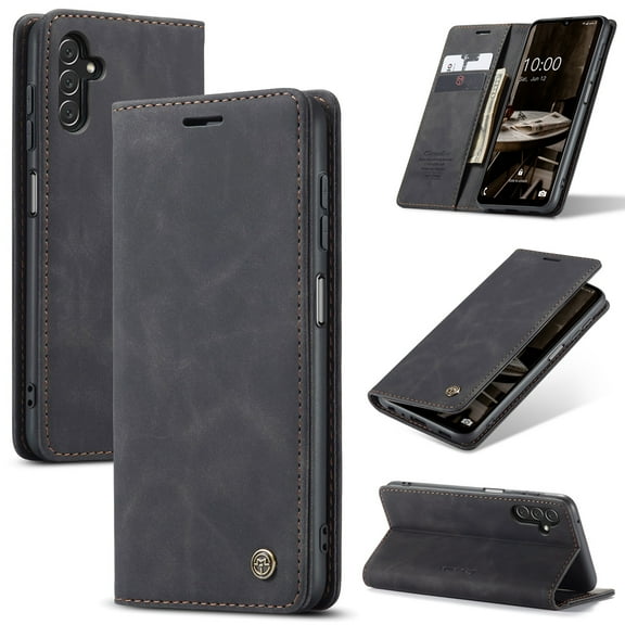 Dteck Samsung Galaxy A13 5G case Vintage PU Leather Wallet Case TPU Bumper [Card Slots] [Hands-Free Kickstand] [Magnetic Closure] Shockproof Flip Folio Case for Samsung Galaxy A13 5G,Black