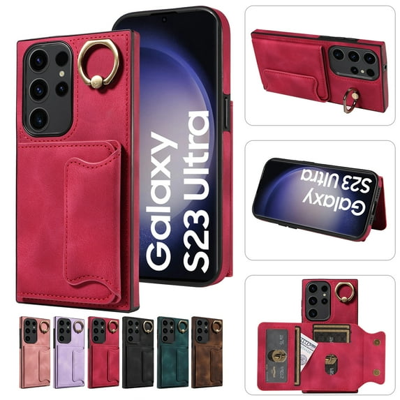 Dteck for Samsung Galaxy A14 5G Case with Card Holder, Retro PU Leather Wallet Case with Rotating Ring Kickstand, Slim Back Protective Cover Case for Samsung Galaxy A14 5G,Red