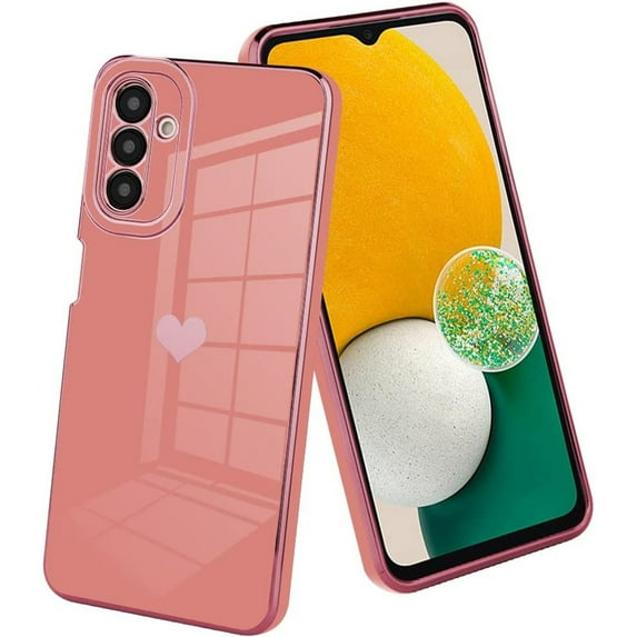 Dteck for Samsung Galaxy A14 5G Case Love Heart Plating Electroplate Luxury Elegant Case Camera Protector Soft TPU Shockproof Protective Back Cover Galaxy A14 5G Case,Pink