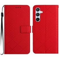 Dteck for Samsung Galaxy A14 5G Magnetic Case, Premium PU Leather Folio Flip Wallet Case with Card Holder Cash Slot Lanyard Strap Kickstand Function Embossed Pattern Slim Shockproof Cover, red