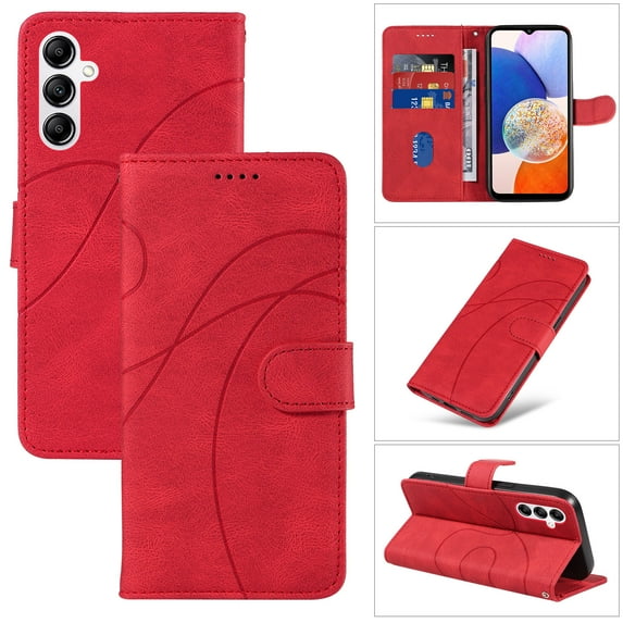 Dteck for Samsung Galaxy A14 5G Wallet Case, Premium PU Leather Flip Folio Card Holders Kickstand Book Folding Case with Detachable Wrist Strap Shockproof Protective Cover, red