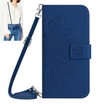 Dteck for Samsung Galaxy A15 5G Case, Crossbody Wallet Phone Case Embossed Flower PU Leather with Card Holder, Magnetic Closure Flip Folio Case with Lanyard,Deep Blue