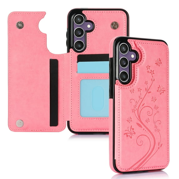 Dteck for Samsung Galaxy A15 Case with Card Holder,Flower Magnetic Back Flip Case for Samsung Galaxy A15 Wallet Case for Women,Protective Case Phone Case for Samsung Galaxy A15 5G,Pink Embossing