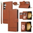 thumbnail image 1 of Dteck for Samsung Galaxy A15 Case with Shoulder/Wrist Strap,Magnetic Leather Case Card Slots Wallet with Mirror Shockproof TPU Kickstand Cover for Galaxy A15 5G,Brown, 1 of 8