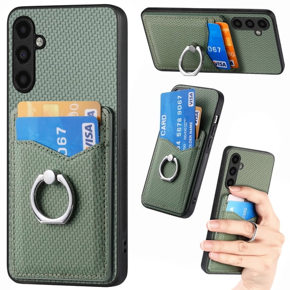 Dteck for Samsung Galaxy A15 Case Wallet with Card Holder, Fiber Pattern Leather Cover 360°Rotation Ring Kickstand Protective Bumper Designed for Women Men for Samsung Galaxy A15 5G,Green