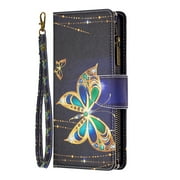 Dteck for Samsung Galaxy A15 Case Wallet with Card Slot Premium Cute Pattern PU Leather Zipper Flip Folio with Wrist Strap Kickstand Protective for Samsung A15 5G Wallet Case,Big Butterfly