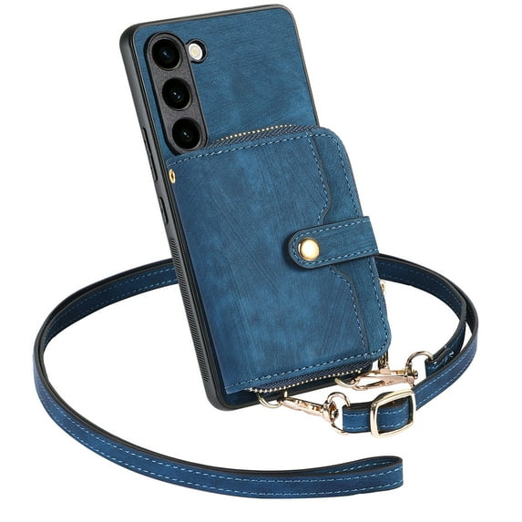Dteck for Samsung Galaxy A15 Wallet Case Crossbody for Women Men, Samsung A15 5G Zipper Phone Case with Card Holder Wrist Strap Purse Gift for Samsung Galaxy A15 5G,Blue
