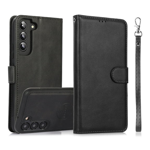 Dteck for Samsung Galaxy A15 Wallet Case with Wrist Strap, 2 IN 1 Premium PU Leather Magnetic Kickstand Shockproof Removable Flip Protective Cover for Samsung A15 5G,Black