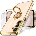 thumbnail image 1 of Dteck for Samsung Galaxy A16 5G Case with 2 Pack Screen Protector, 360° Rotatable Ring Holder Plating Gold Edge Slim Soft Phone Cover Case for Galaxy A16,Pink, 1 of 6