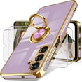 thumbnail image 1 of Dteck for Samsung Galaxy A16 5G Case with 2 Pack Screen Protector, 360° Rotatable Ring Holder Plating Gold Edge Slim Soft Phone Cover Case for Galaxy A16,Purple, 1 of 6