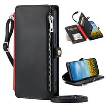 Dteck for Samsung Galaxy A16 5G Case Wallet with Card Holder, Women Men PU Leather Flip Cover Wrist Strap Zipper Credit Card Slots, Crossbody Wallet Phone Case for Samsung Galaxy A16 5G,Black