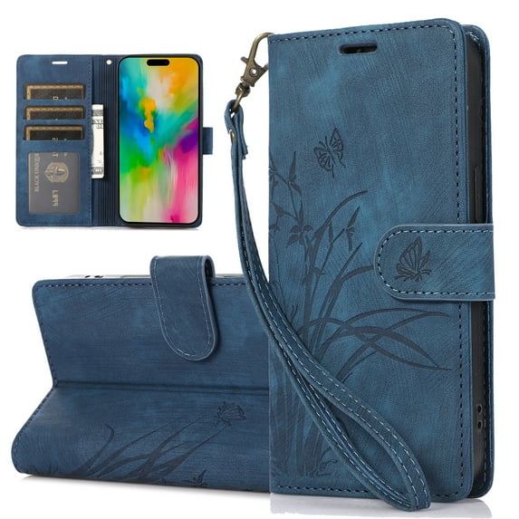 Dteck for Samsung Galaxy A16 5G Case Wallet with Card Holder & Wrist Strap, Flower Pattern PU Leather Folio Stand Flip Cover for Samsung Galaxy A16 5G,Blue
