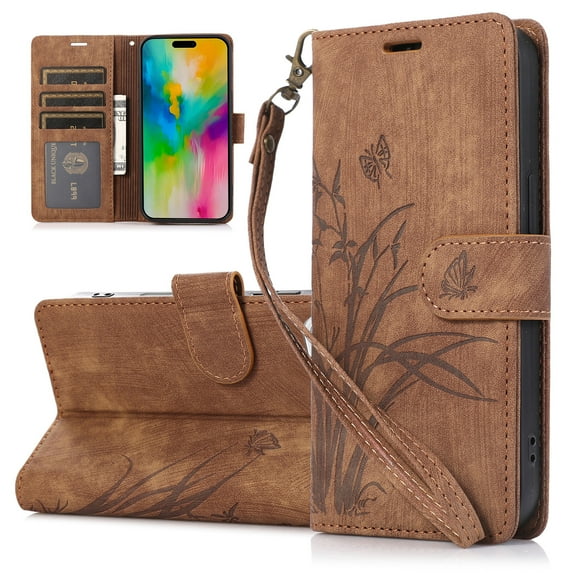 Dteck for Samsung Galaxy A16 5G Case Wallet with Card Holder & Wrist Strap, Flower Pattern PU Leather Folio Stand Flip Cover for Samsung Galaxy A16 5G,Brown