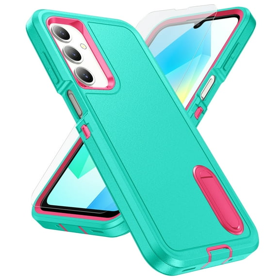 Dteck for Samsung Galaxy A16 5G Phone Case with Screen Protector Glass, Heavy Duty Military Grade Protection Full Body Phone Cover with Kickstand, Mint