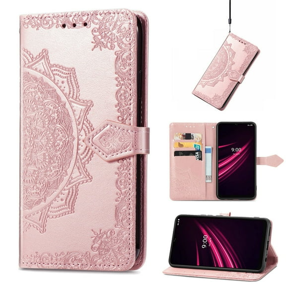 Dteck for Samsung Galaxy A16 5G Wallet Phone Case,Embossed PU Leather Magnetic Clasp Case with Credit Card Slots Holder Phone Cover with Strap for Samsung Galaxy A16 5G,Rosegold