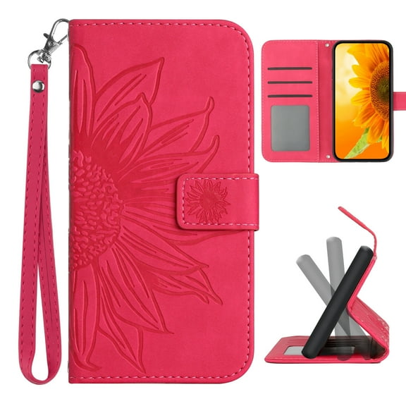Dteck for Samsung Galaxy A20e Case Wallet for Women Men Durable Embossed PU Leather Magnetic Folio Flip Stand Wrist Strap Card Holder Shockproof Phone Case,Rose