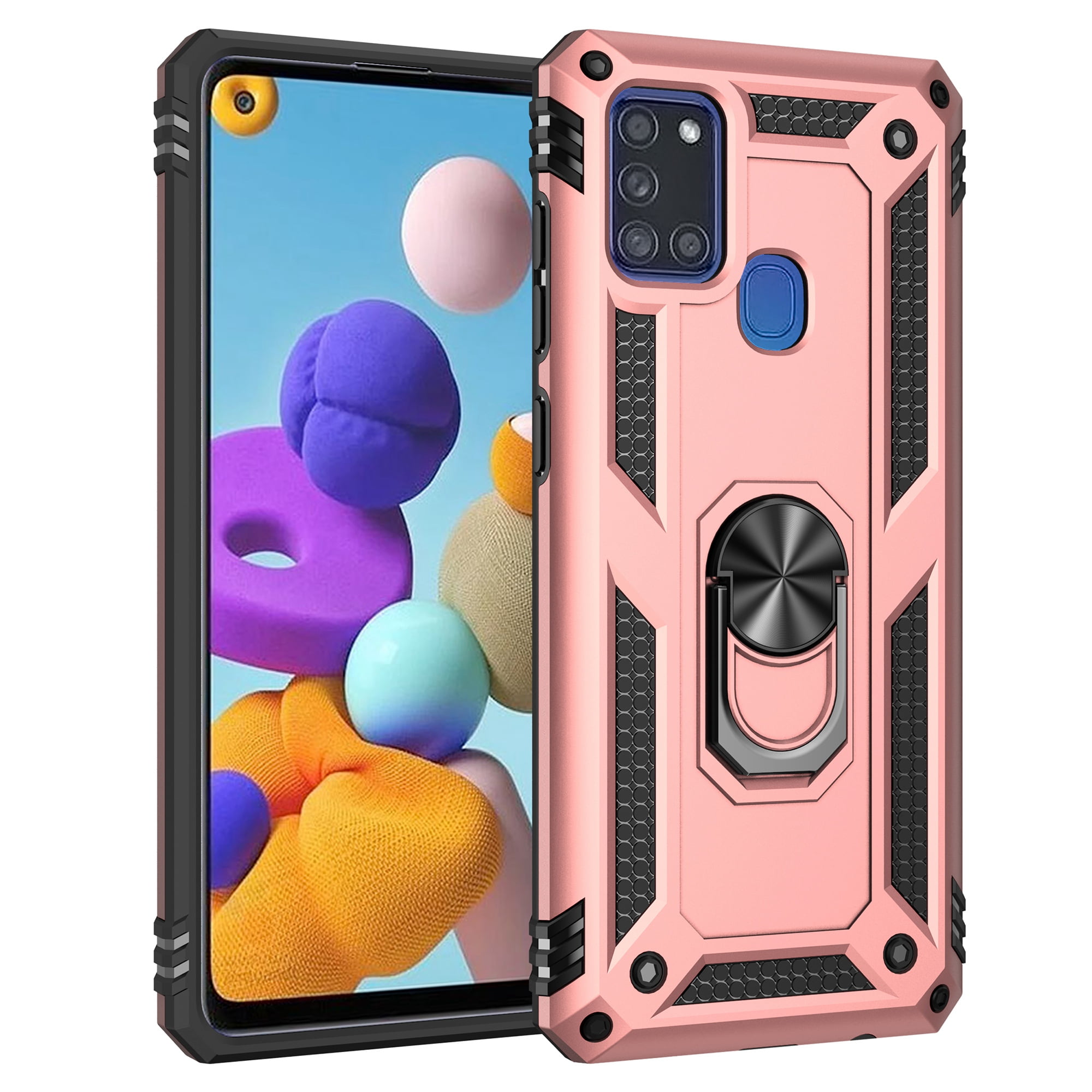 Dteck Samsung Galaxy A21 Case, 360 Metal Rotating Ring Kickstand