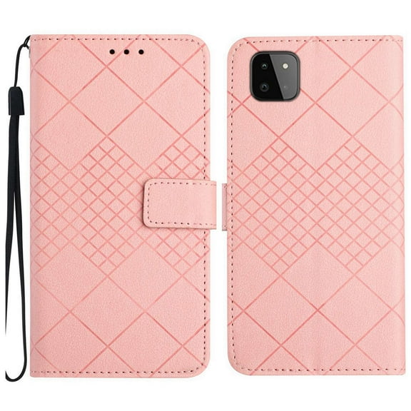 Dteck for Samsung Galaxy A22 5G Magnetic Case, Premium PU Leather Folio Flip Wallet Case with Card Holder Cash Slot Lanyard Strap Kickstand Function Embossed Pattern Slim Shockproof Cover, pink