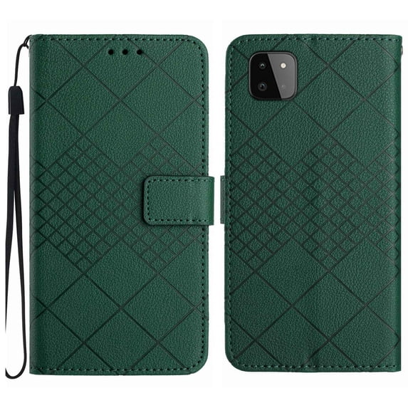 Dteck for Samsung Galaxy A22 5G Magnetic Case, Premium PU Leather Folio Flip Wallet Case with Card Holder Cash Slot Lanyard Strap Kickstand Function Embossed Pattern Slim Shockproof Cover, green