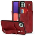 thumbnail image 1 of Dteck for Samsung Galaxy A22 5G Slim Case, Shockproof Premium PU Leather Soft TPU Business Cover with Wrist Strap Kickstand Flip Stand Protection Case, red, 1 of 1