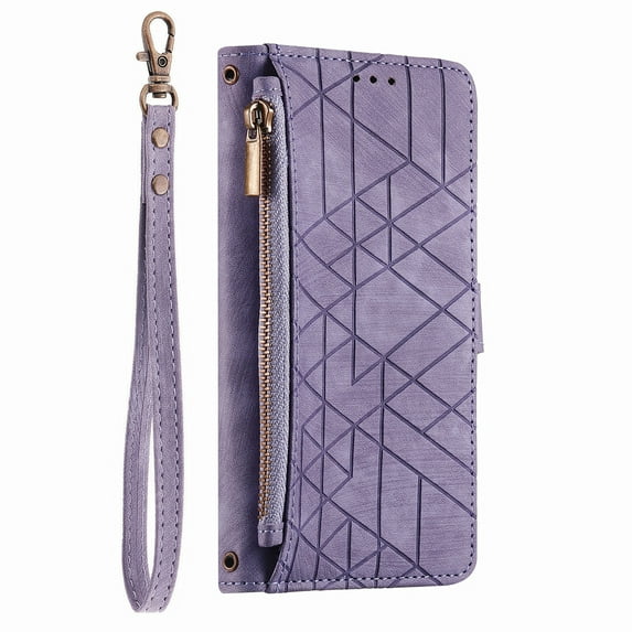 Dteck for Samsung Galaxy A22 5G Wallet Case, PU Leather Magnetic Flip Case with Lanyard Strap Wristlet Zipper Card Holder for Samsung Galaxy A22 5G,Purple