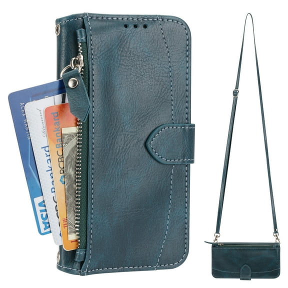 Dteck for Samsung Galaxy A23 4G Crossbody Phone Case,Shockproof Luxury Leather Magnetic Closure Flip Kickstand Card Pocket Zipper Wallet Protective Cover,Green