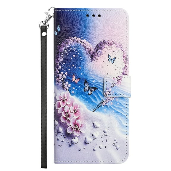 Dteck for Samsung Galaxy A24 4G Case Wallet with Card Holder Slots, Wrist Strap, TPU Interior Protective, Stand PU Leather Folio Flip Cases Cover for Samsung Galaxy A24 4G,Love Butterfly