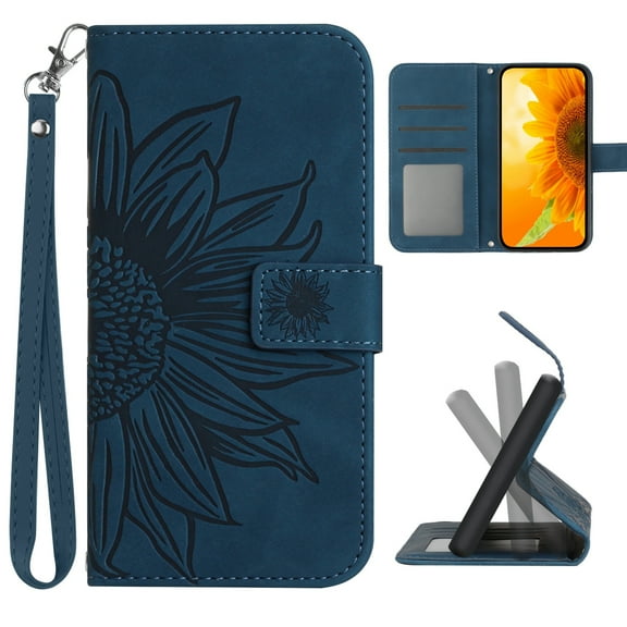 Dteck for Samsung Galaxy A24 4G Case Wallet for Women Men Durable Embossed PU Leather Magnetic Folio Flip Stand Wrist Strap Card Holder Shockproof Phone Case,Ink Blue